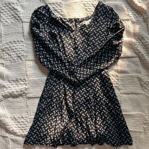 Vintage Express Long Sleeve Mini Square Neck Dress Button Pattern